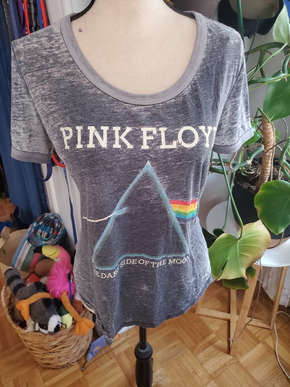 Pink Floyd Women's Black-Grey Distressed Prism Graphic Tee